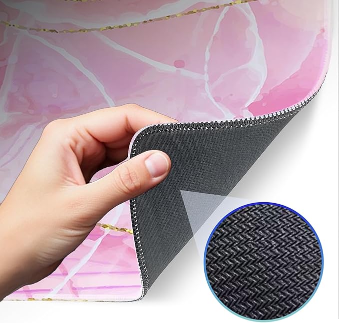 Pink Mouse Pad, Large Gaming Mouse Pad, Non-Slip Base and Stitched Edges, for Gaming, Home, Office, 31.5 x 11.8 Inch, Cute Desk Pad, Rose Gold Marble