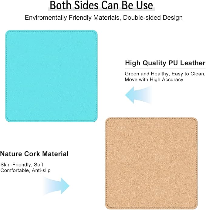 Leather Mouse Pad with Stitched Edge, Waterproof Gaming Mouse Mat for Computers, Laptop, Office & Home (Light Blue, 11"*8")