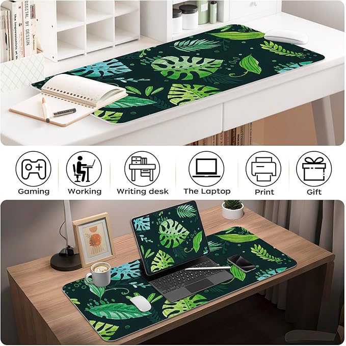 Green Desk Mat 35.4" x 15.7", Cute Plant Cool Desk Pad Keyboard Mat Flower Mouse Pad Green Desk Mat Desk Decor with Stitched Edges Non-Slip Large Computer Matt 35.4" x 15.7", Greenery