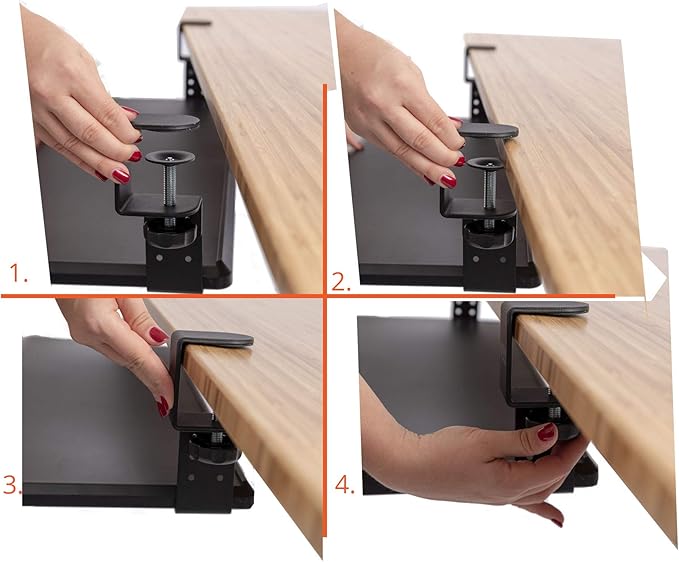 Stand Up Desk Store Compact Clamp-On Retractable Adjustable Height Under Desk Keyboard Tray | for Desks Up to 1.5" (Small, 24.5" Wide)