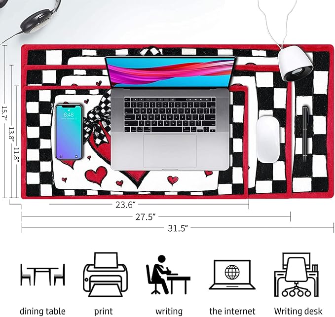 Peach Heart Mouse Pad PU Leather Bowknot Desk Mat Large Waterproof Gaming Pad Non-Slip Keyboard Mouse Pad Writing Pad for Gamer Office&Home