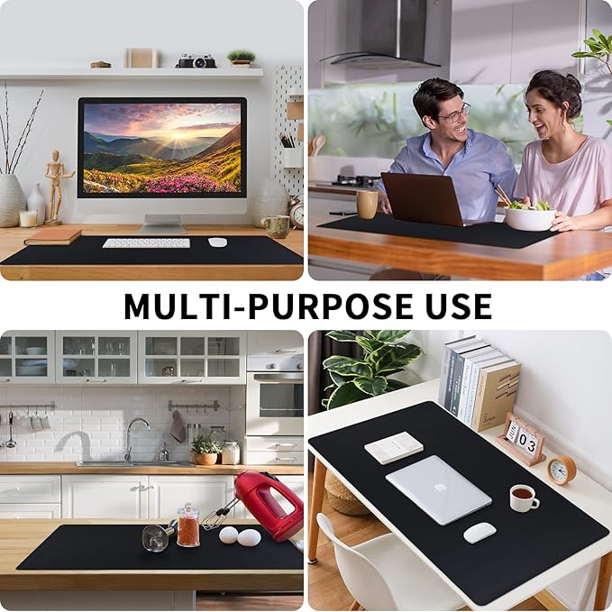 Leather Desk Pad, Non-Slip Desk Mat, Waterproof Large Mouse Pad, Mouse Mat, Computer Mat for Desk Easy Clean for Office/Home (Black, 35.4" x 15.7")