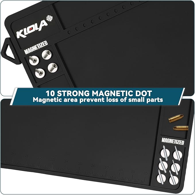Klola Rifle Shotgun Cleaning Mat - Large Magnetic Gun Mat with Organizer Parts Tray, Anti-Slip Workbench Cleaning Pad, Inch Ruler