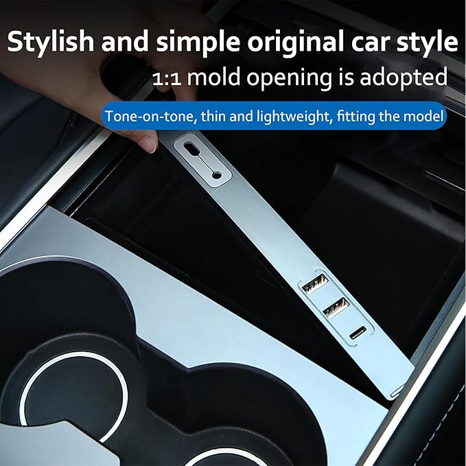Car USB Hub Charger for Tesla Model Y 2021-2024 and Model 3 2021-2023,Fast Charging,Center Console Multiport Phone Charger Docking Station Adapter Accessories(Not Fit Model 3 2024)