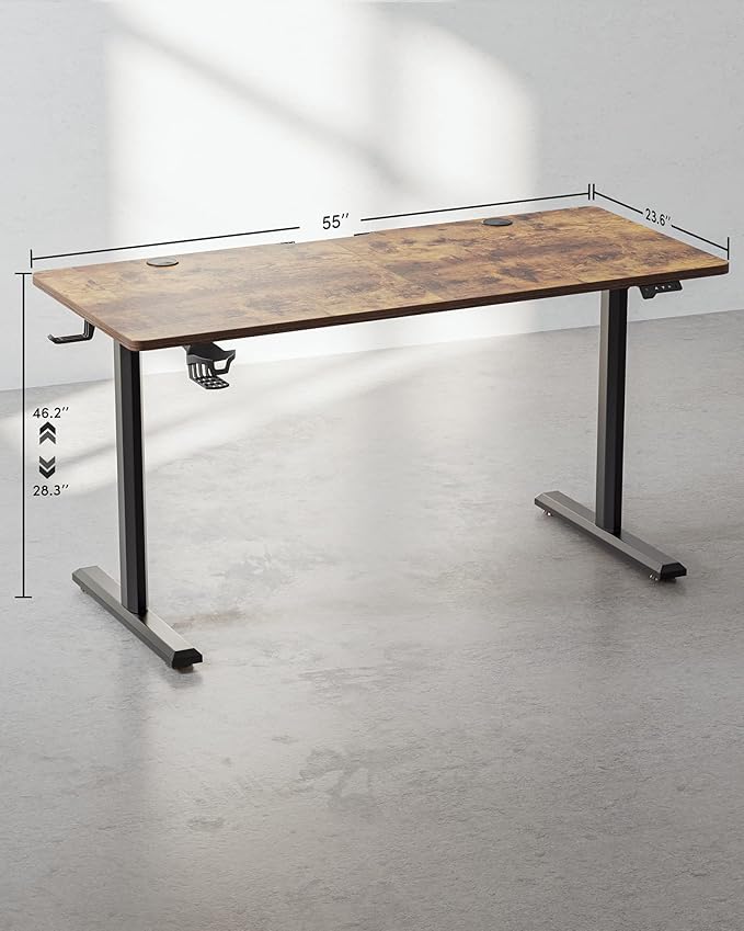 BANTI 55 x 24 Inches Standing Desk, Height Adjustable Electric Standing Desk, Stand up Table, Sit Stand Home Office Desk with Splice Board, Rustic Brown