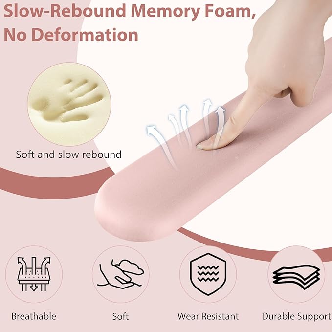 Sushret Mouse Pad and Keyboard Wrist Rest, 3-in-1 Gel Memory Foam Ergonomic Mouse Pad with Wrist Rest Set, Gaming Mousepad Arm Cushion Support for Computer Office Desk Accessories Cute Setup, Pink