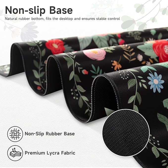 HAOCOO Black Desk Pad, Large Mouse Pad for Gaming & Office, Non-Slip Keyboard Mat, Waterproof Computer Accessories with Stitched Edges, Desk Pad Protector for Cubicle Organizers
