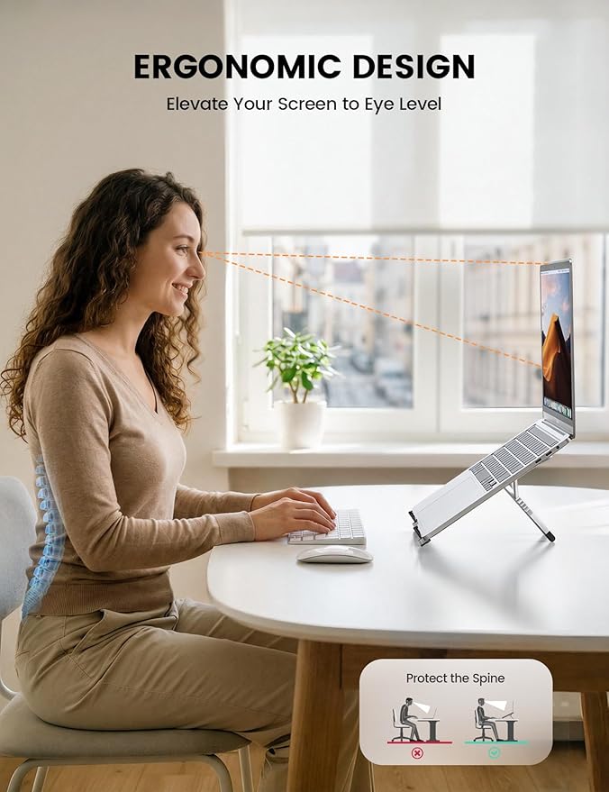 Lamicall Adjustable Laptop Stand for Desk - [0.25lb Ultralight] Foldable & Portable Laptop Riser, Aluminum Computer Stand for Travel Library Cafe fit MacBook Neo Air Pro HP Dell Lenovo Tablet - Silver