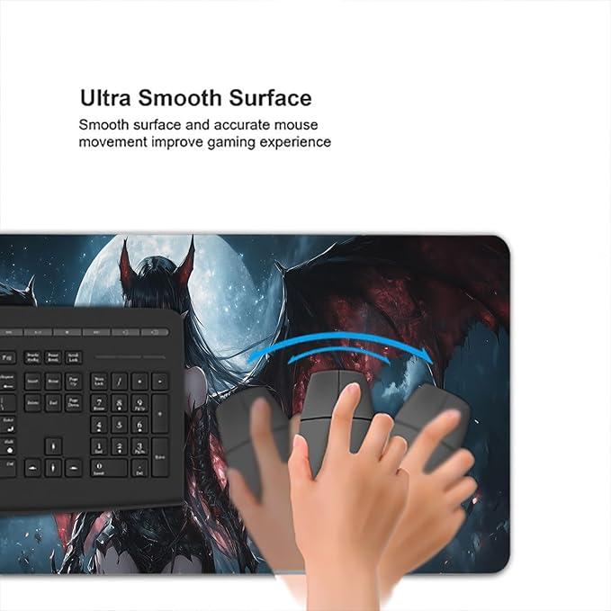 Anime Desk Mat Dark Fantasy Medieval Bat Wings Moon XL Mouse Pad Large Mousepad Extended Laptop Keyboard Mat Gaming Desk Pad Mouse Mat 31.5"x11.8" Office Computer Keyboard Laptop Home