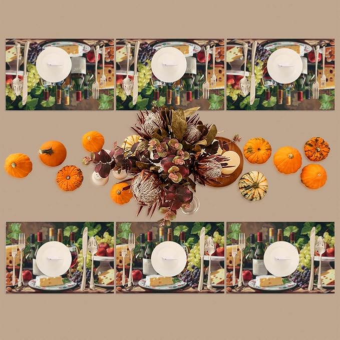 Placemats Set of 4 Heat-Resistant Rectangle Place Mats Grape Red Wine Washable Plastic PVC Dining Table Mat Non-Slip Wipeable Woven Vinyl Placemat for Kitchen Patio Table Decor