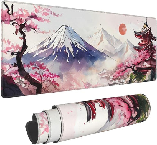 Japanese Cherry Blossom White Gaming Mouse Pad XXL Extended Large Mouse Mat Desk Pad Nonslip Rubber Base Long Computer Keyboard Desk Mat for Gaming Laptop Desktop 35.4 x 15.7 Inch