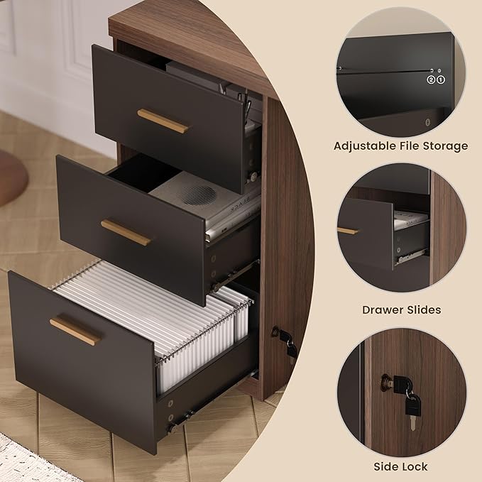 ModernMate Computer Desk with Hutch & File Cabinet, 72.8" Home Office Desk Set with Under Desk Printer Stand, Office Desk with Hutch Built in Power Outlet, USB/Type-C, Black Walnut
