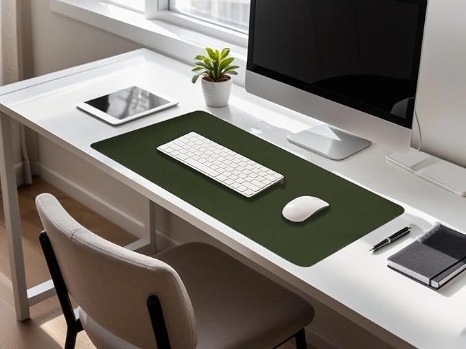 Dual-Sided Desk Pad,Green 35.4" x 17" Large Natural Cork & PU Leather Desk Mat,Non-Slip Waterproof Desk Blotter Pad for Office & Home