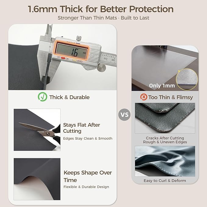 1.6mm Thick Leather 14x36 Inch Non-Slip Mat, Waterproof Countertop Protector, Coffee Machine Mat/Dresser Top Protector, Obsidian Black