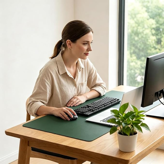 Dual-Sided Desk Pad for Office and Home - Desk Organization and Accessories - Ideal for Mouse Pad and Desk Mats on Top of Desks(Dark Green,13'' x 23.64'')
