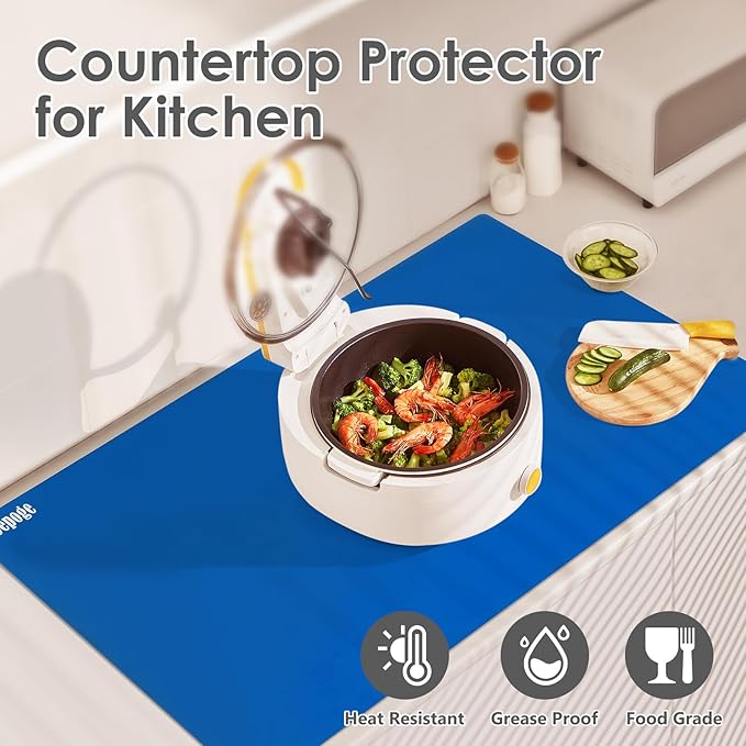 36.2" x 24" Extra Large Silicone Mat for Epoxy Resin, Nonstick Silicon Mats for Crafts Jewelry Casting, Non-Slip Kitchen Table Placemats for Countertop Protector Heat Resistant by Foepoge, Dark Blue