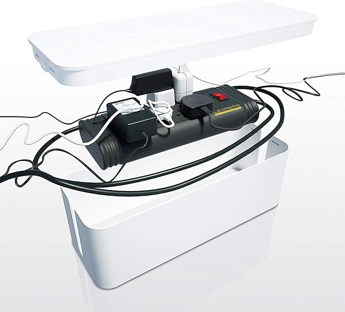 Bluelounge CableBox Cable and Cord Management System - Set of 1 Large and 1 Mini Box - White