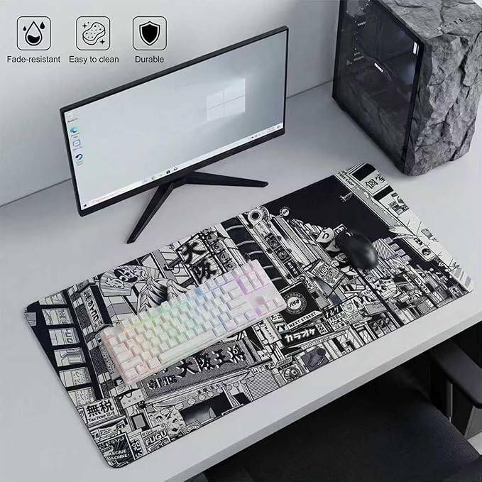 Japanese Street Gaming Mouse Pad Large,Anime Mousepad Gaming Mouse Mat,31.5 x 15.7 Desk Mat Anime Mouse Pad for Desk,Extended Keyboard Mousepad with Non-Slip Base and Stitched Edge 800X400X4mm