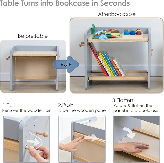 bpmfkid Montessori Weaning Table and Chair Set - Adjustable Design for Toddlers, Ideal for Mealtime, Learning, and Play, Grey