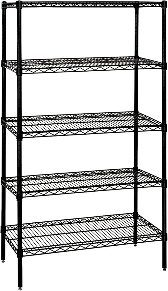 Quantum Storage Systems WR63-1272BK-5 Wire Shelving Starter Kit, 72" W x 12" D x 63" H, 600 lbs Capacity, Carbon Steel, Epoxy Coated, Black, NSF