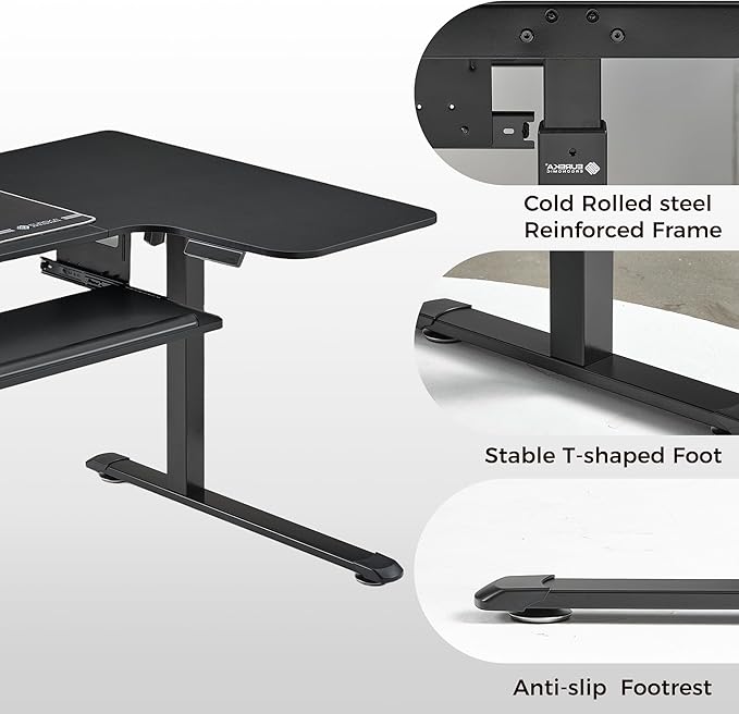 EUREKA ERGONOMIC 55 Inch L Shaped Electric Standing Desk, Height Adjustable Computer Gaming Desk with Keyboard Tray, Mouse Pad, Home Office Work,Carbon Fiber Black, Right Side