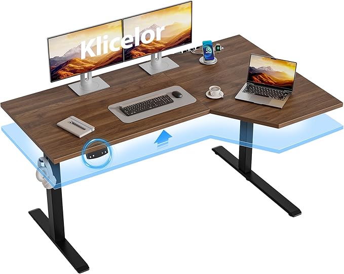 Klicelor L Shaped Standing Desk 55 x 31.5 Inch, Electric Height Adjustable Corner Desk for Home Office Workstation, Ergonomic Sit Stand Computer Table with Memory Controller, Dark Walnut