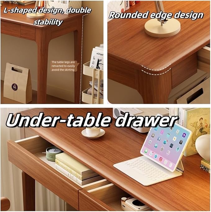 Modern Computer Desk & Chair Set, Wooden Executive Desk, Brown (60CM-23.6IN)