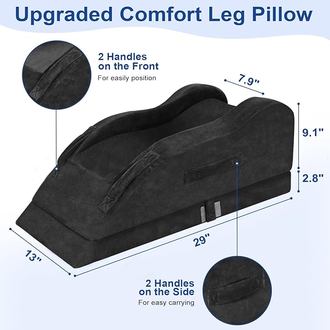 KingPavonini Adjustable Leg Elevation Pillows for After Surgery, Ergonomic Curve Keeps Knee Straight, Memory Foam Leg Pillow Elevation for Blood Circulation, Swelling and Pain Relief (Black)