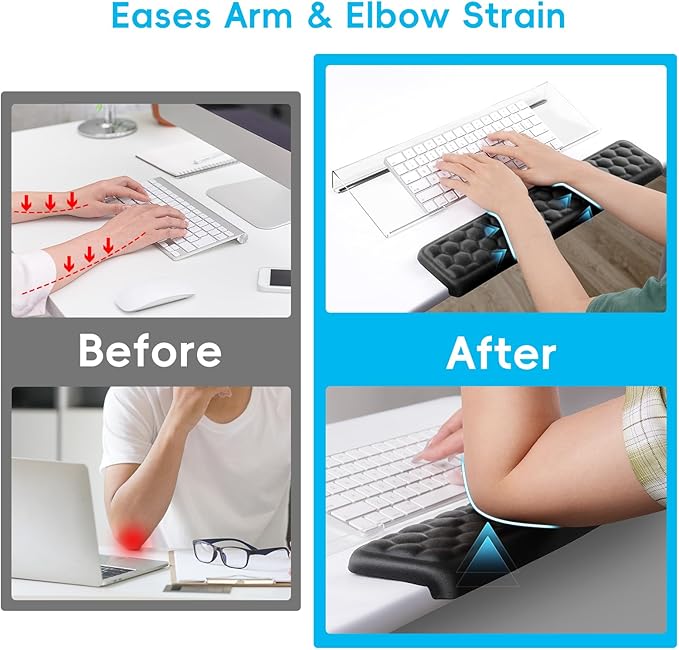 MOSISO Wrist Rest for Keyboard&Keyboard Stand Set, Honeycomb Structured Ergonomic Wrist Rest Pad, Non-Slip Base with Easy Typing Working Acrylic Clear Holder for Office Home, Black