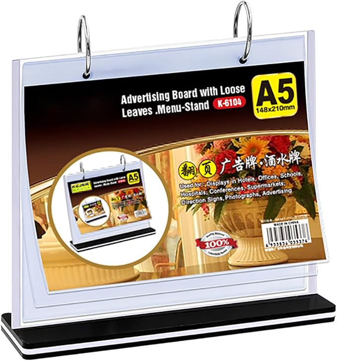 A5 T Shaped Acrylic Sign Holder,Flip Menu Stand （6 Pages, 12 Sides Display）Suitable for Restaurants, Schools, and Shops 8.6x8 Inch