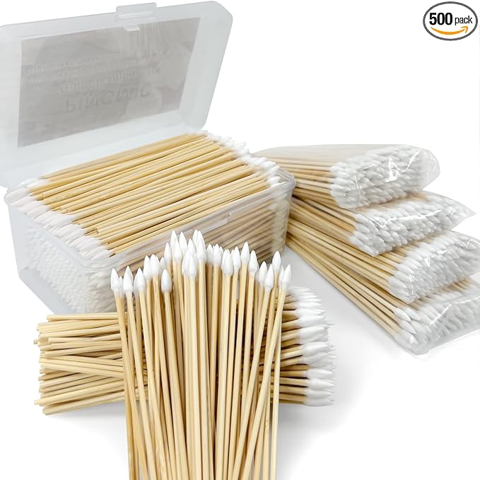 500 PCS 6-Inch Precision Gun Cleaning Swabs with Storage Case - Lint-Free Bamboo-Handle Long Cotton Swabs for Gun Cleaning, Makeup & Electronics