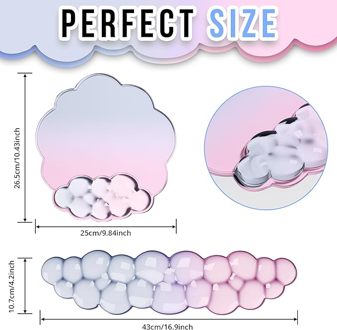 Cloud Wrist Rest Gel Set — Ergonomic Cloud Wrist Rest Keyboard and Mouse Pad, Non-Slip Desk Accessories for Office and Home（Gradient Pink）