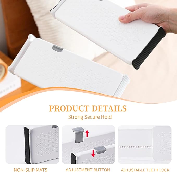 Adjustable Drawer Dividers with Matching Inserts, Expandable Drawer Organizers 3.94" High, 10.83-17.3" Length, for Clothing Kitchen Office (2 Dividers with 2 Matching Inserts)