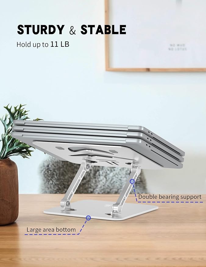 Laptop Stand Adjustable Laptop Holder for Desk, Foldable Laptop Riser Portable Computer Stand Compatible with MacBook, Lenovo, HP and All Laptops up to 16 inches Silver