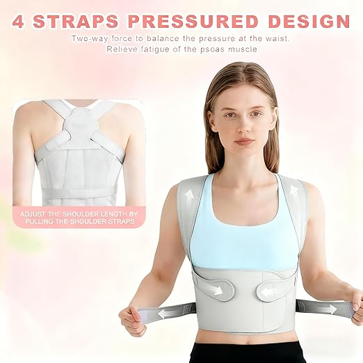 Back Brace Posture Corrector for Women and Men, Adjustable Shoulder Straightener Full Lumbar Support Belt, Upper and Lower Back Pain Relief, Scoliosis Hunchback Hump Thoracic Spine Corrector (Gray L)