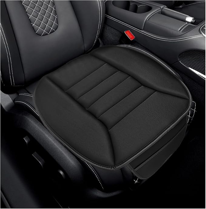 povtii Car Seat Cushion with Front Pocket, Non-Slip Bottom Cushion for Car Driver Office or Home Chair, Breathable Pressure Relief Seat Pad with Memory Foam, Car Accessories (Black)
