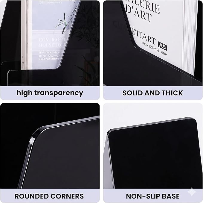 Vertical Magazine File Holder, Black File Organizer Desk Organizer and Storage Bins Holding for Magazines, Binders, Notebooks, Envelopes, Plastic Office Organization and Storage for Desk, 4 pack