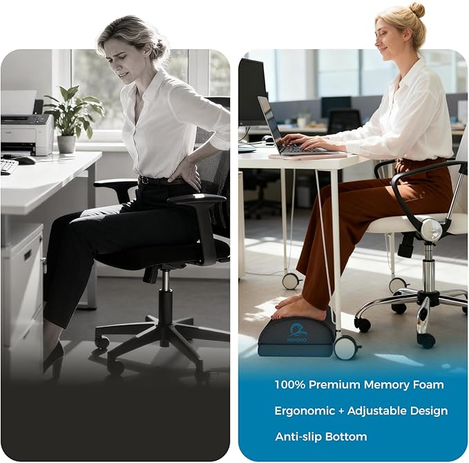 Foot Rest for Under Desk at Work, Adjustable Height Memory Foam Foot Stool with Washable Cover-Comfortable Footrest, Ergonomic Footrest for Under Desk, Office Chair (Black)