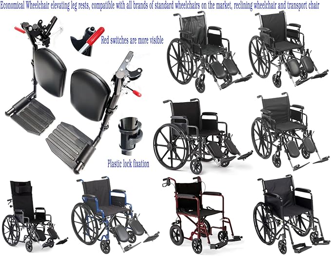 Wheelchair elevating Leg Rest with Padded Calf Pads,Foot Rest,for Drive Reclining and Standard Wheelchair, Transport Chair. Universal Replacement Parts, T94(1pr,Black)