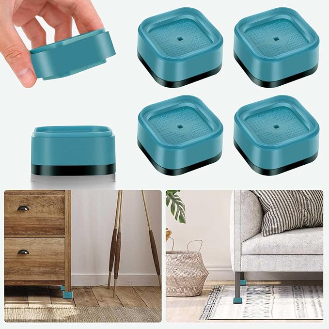 4 Pack Furniture Risers 1 Inch, Adjustable Bed Risers Heavy Duty for Table Desk Couch Chair Sofa Cabinet Bed Legs Dorm, Square Stackable Bed Raisers Blocks Lift Height 1", 2" or 3", Blue