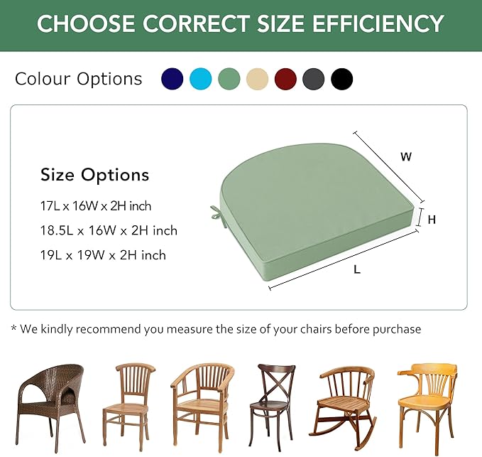 Outdoor Chair Cushions Set of 2: Waterproof & Fade Resistant Patio Furniture Cushions - 19 x 19 x 2 Inch Non Slip Round Corner Seat Cushion Pads with Removable Cover for Garden Yard Lawn, Sage Green