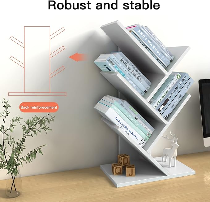 Godferyxin Small Bookcase for Desk Decor, 5-Tier White Wood Small Bookshelf – Compact Corner Mini Bookcase for Bedroom, Office, or Apartment, Holds Books, CDs, and Decor Book Tree Bookshelf