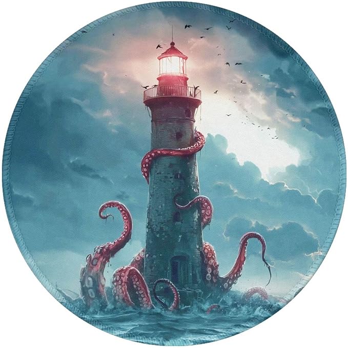 Octopus Round Mouse Pad Premium Textured Mouse Mat Washable Mousepads with Extended Stitched Edges Non Slip Rubber Base Small Mousepad 7.9 X 7.9 X 0.12 Inches