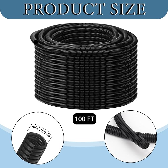 Kanayu Split Wire Loom Tubing Flame Retardant Wire Covering High Temperature Cable Sleeves Split Protector Cable Conduit for Industrial Electrical Automotive Marine(1/2''-100 ft,Black)