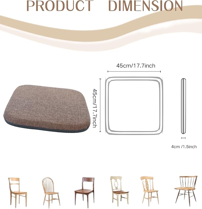 High Resilience Memory Foam Chair Cushion 17"x17"x2" Set of 2 Square Chair Pads and Washable Cover Non Slip Seat Cushions for Indoor Dining Room Kitchen and Office Chairs (Coffee,17"x17")