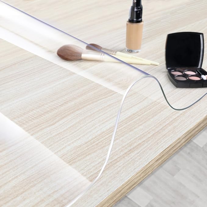 Makeup Mat for Vanity Top 27.6 x 11.8 in, PVC Desk Mat - Easy to Clean, Waterproof & Oilproof Vanity Accessories - Clear