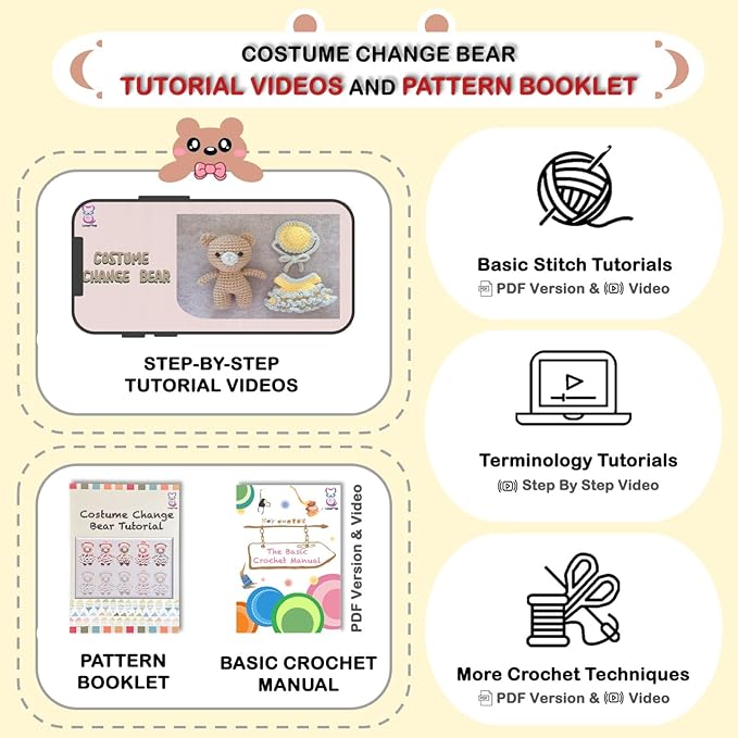 LoopMap Amigurumi Crochet Kit for Beginners with Removable Dress & Video Tutorials, DIY Bear Making Kit Includes Premium Yarn & Tools, Creative Gift for Adults Teens (Yellow)