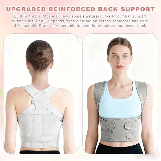 Back Brace Posture Corrector for Women and Men, Adjustable Shoulder Straightener Full Lumbar Support Belt, Upper and Lower Back Pain Relief, Scoliosis Hunchback Hump Thoracic Spine Corrector (Gray M)
