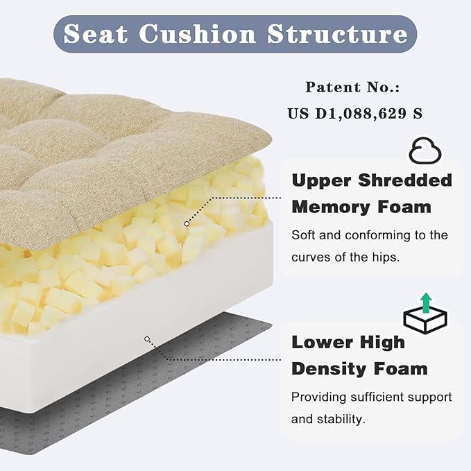 baibu Extra Large Memory Foam Recliner Cushions with Lumbar Support Pillow for Elderly, 20x20x5 Inch Thick Dual-Layer Patent Design Non-Slip Recliner Seat Cushion for Reduce Hip & Lumbar Pain, Beige