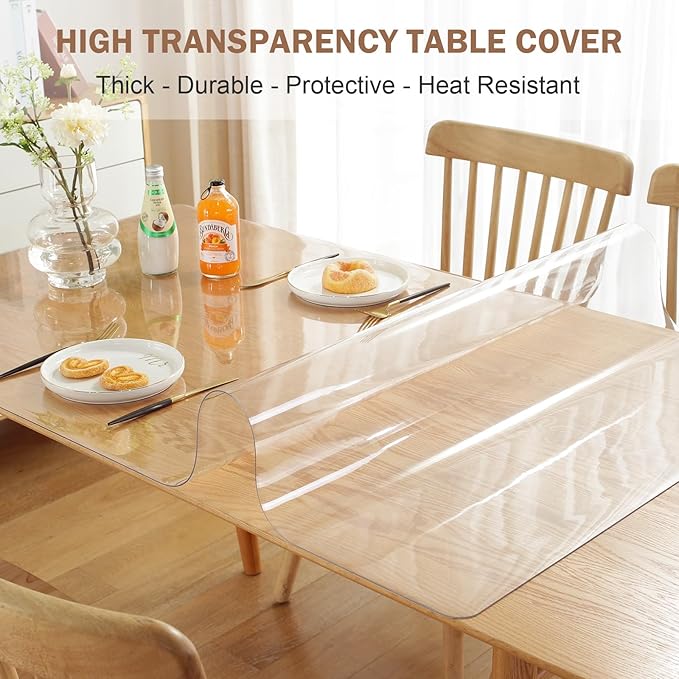LovePads Clear Table Cover Protector, 48 x 80 Inch 2mm Thick Plastic Table Cover, Table Protector for Dining Room Table, Waterproof Dresser Cover Top for Kitchen, Coffee, Writing Desk